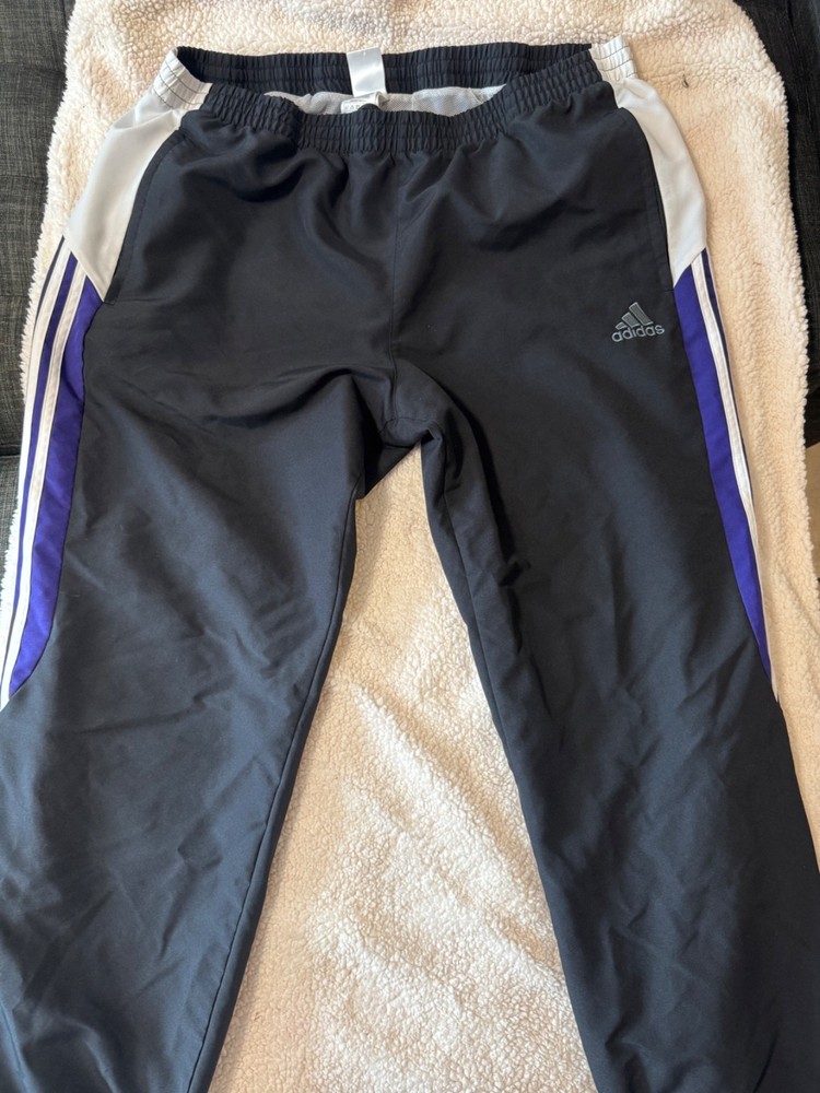 Vintage Adidas Track Pants Mens 2XL Black Purple White 3-Stripe Warm Up Pants