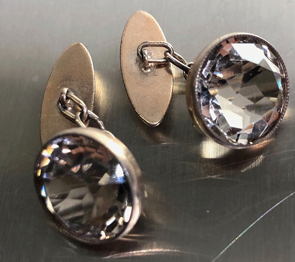 Soviet Era Sterling Silver Gilt Rock Crystal Cufflinks