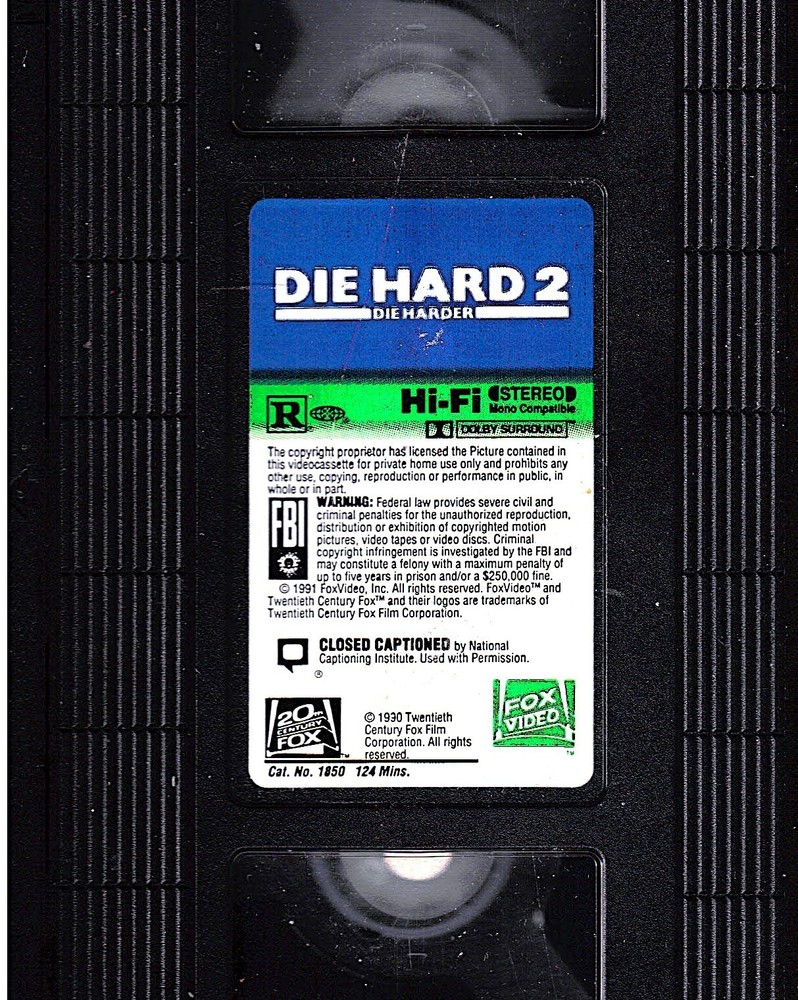 DIE HARD 2- Bruce Willis, William Sadler- Stop Drug Baron Rescue VHS Good EST