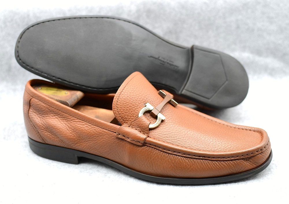 Men's Salvatore Ferragamo 'Grandioso' Gancini  Brown Loafers - Size US 11 - D