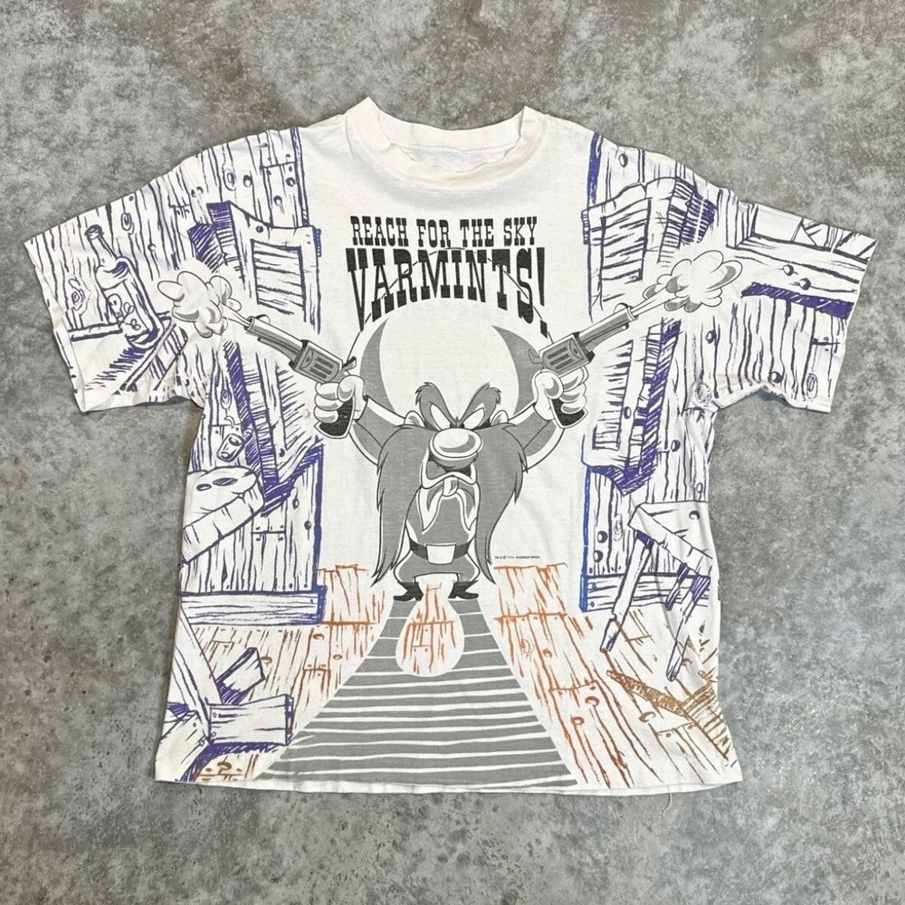 Vintage Looney Tunes Yosemite Sam Shirt Mens XL White Reach For The Sky 1993 90s