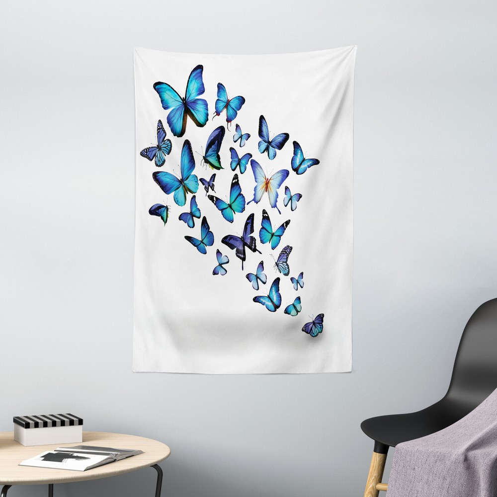 Blue Tapestry Nature Botanic Spring Print Wall Hanging Decor