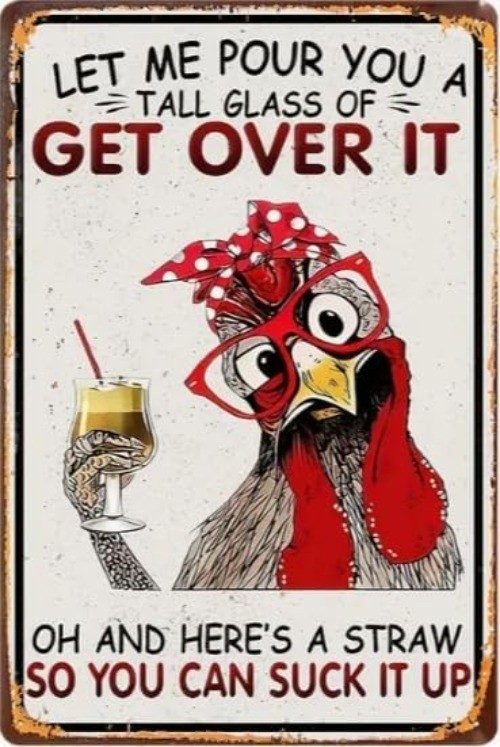 Tin Metal Sign Vintage Rooster Drinking Funny Chicken Wall Decor 8x12