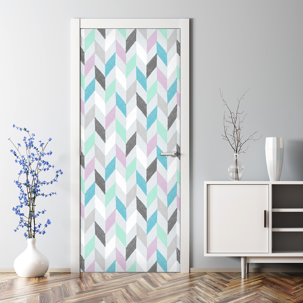 Pastel Chevron Herringbone Fabric Self-Adhesive Door Decal Bubble Free