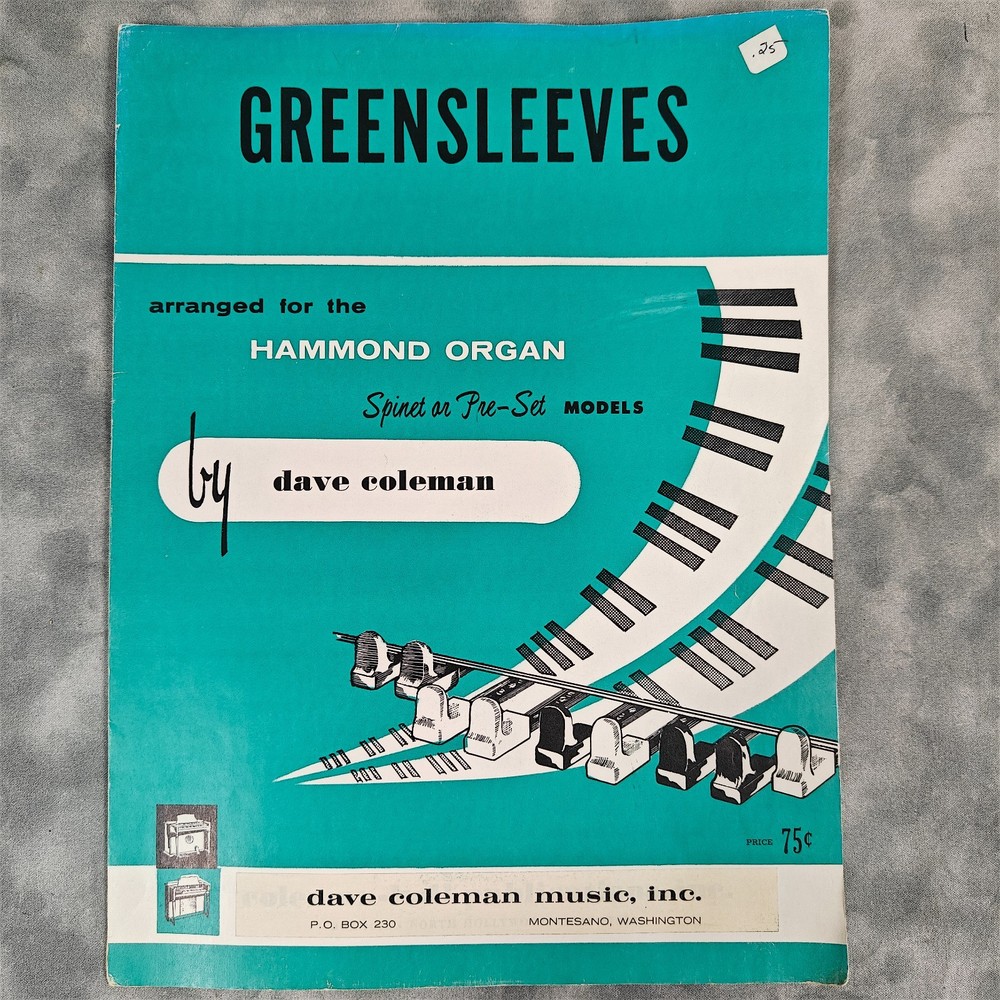 1959 GREENSLEEVES Hammond Organ Spinet/Pre-Set Arr. Dave Coleman Sheet Music