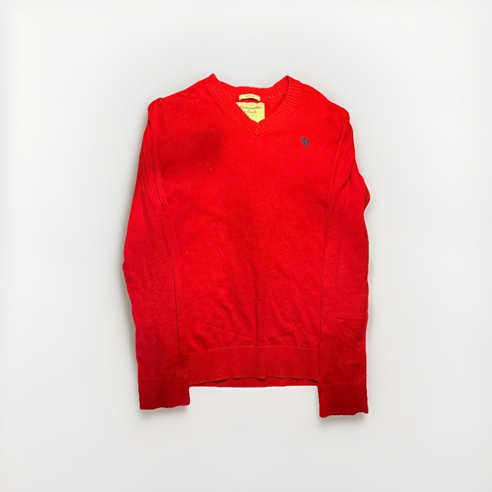 Abercrombie & Fitch Men's Red Muscle Cashmere Blend V-Neck Sweater Small