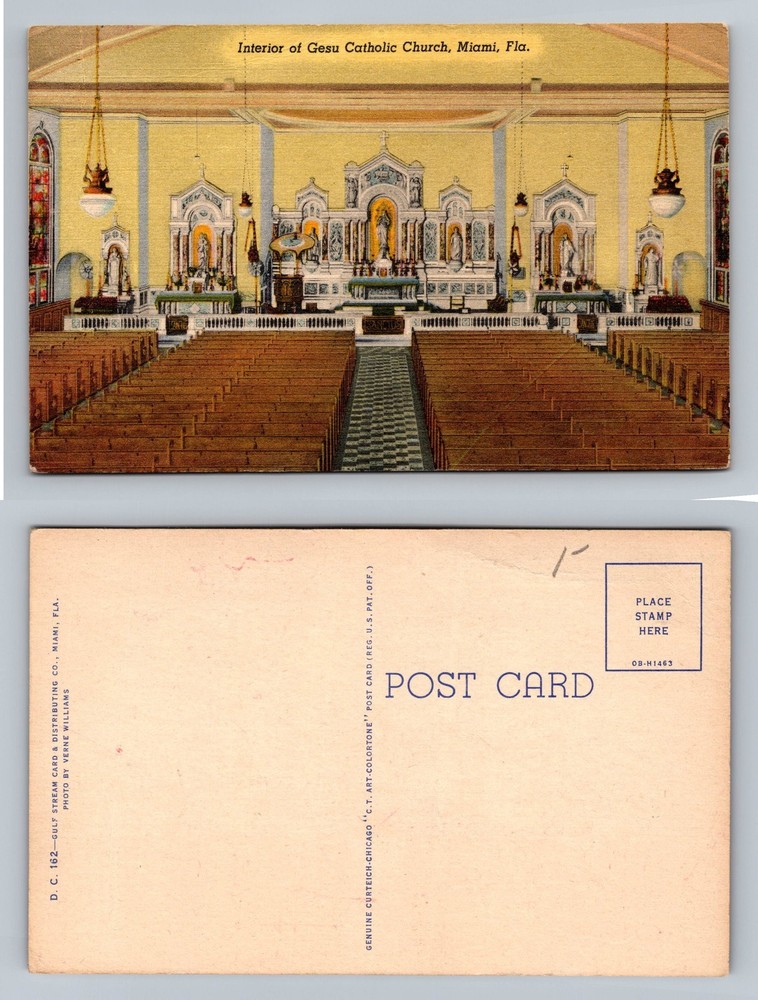 Miami, FL-Florida, Gesu Church Interior Altar View Card Vintage Postcard