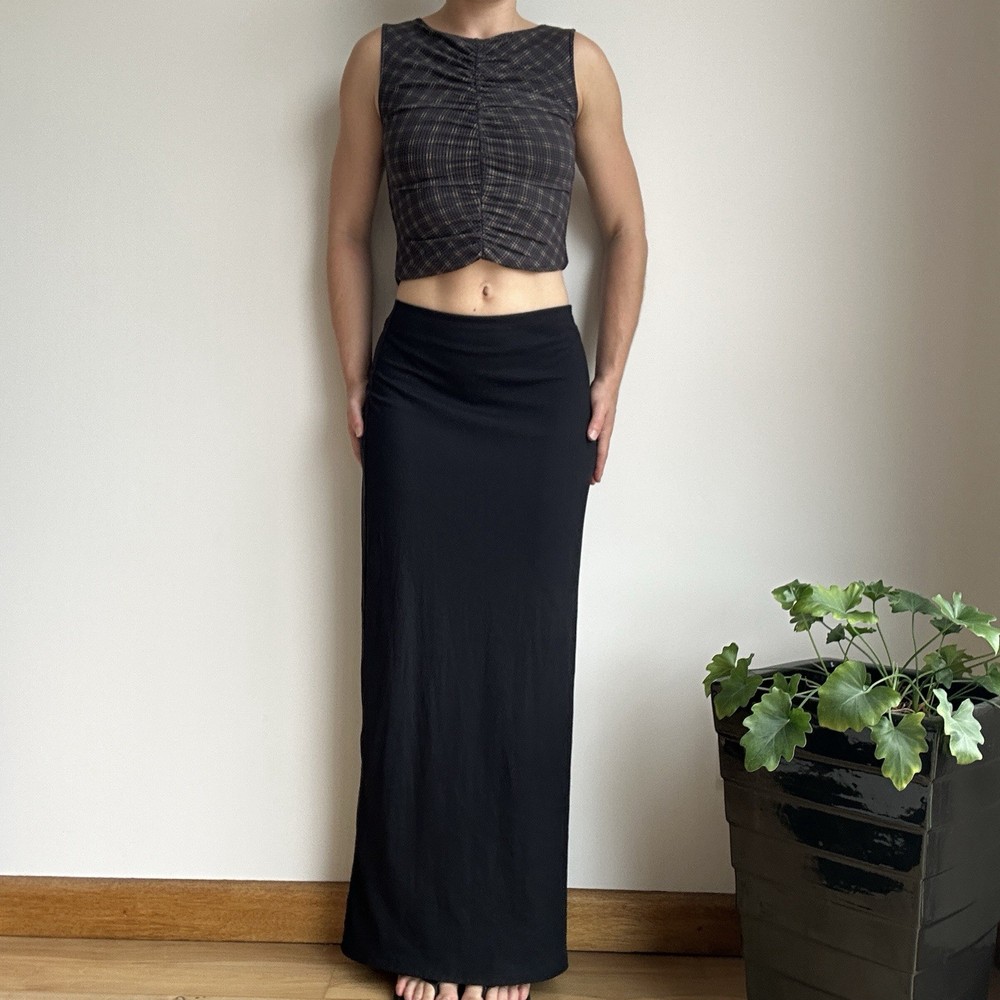 Kookai Women’s 6 Black Ribbed Stretchy Long Maxi Skirt