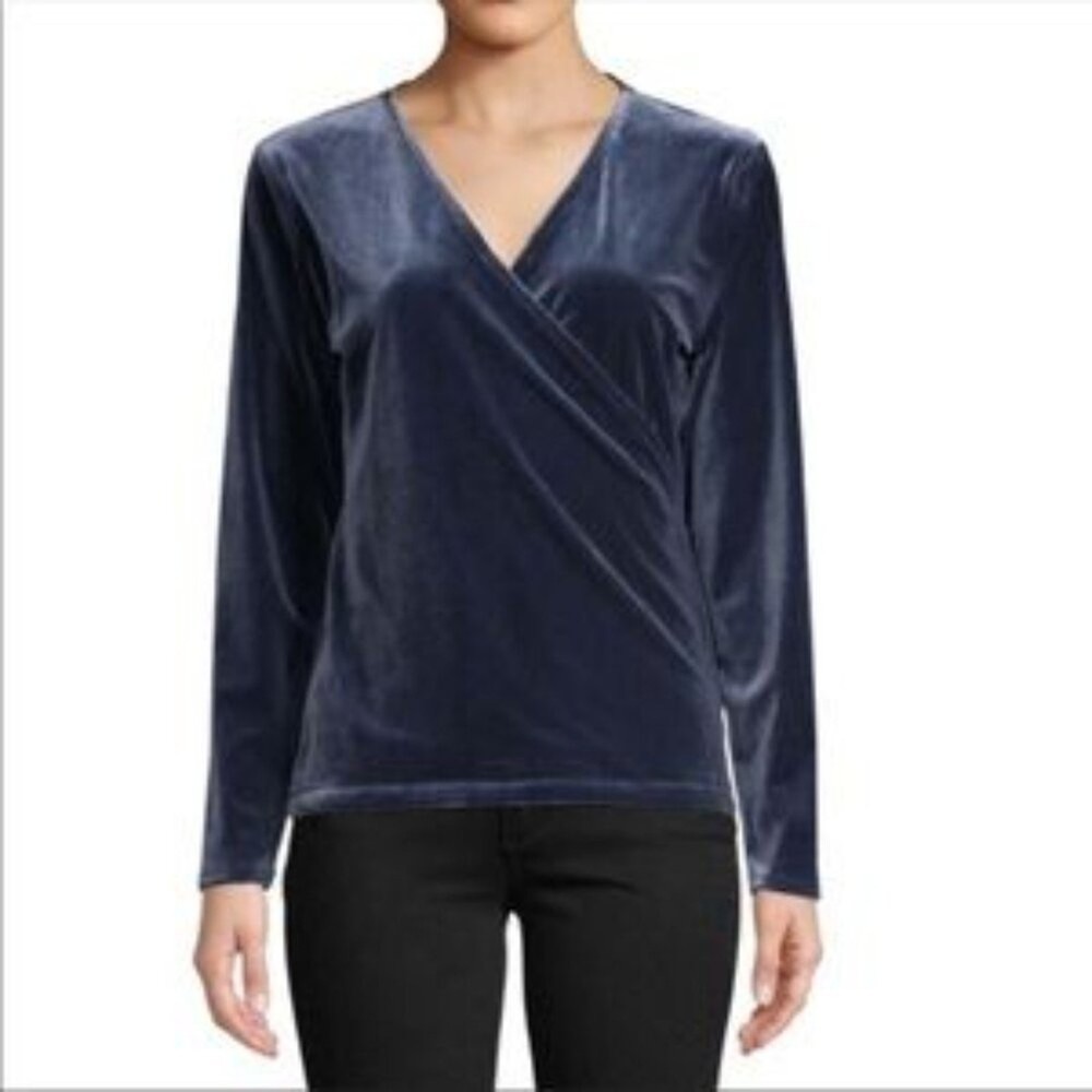 J. Crew Mercantile Elegant Navy Velvet Wrap Top Sophisticated Size M