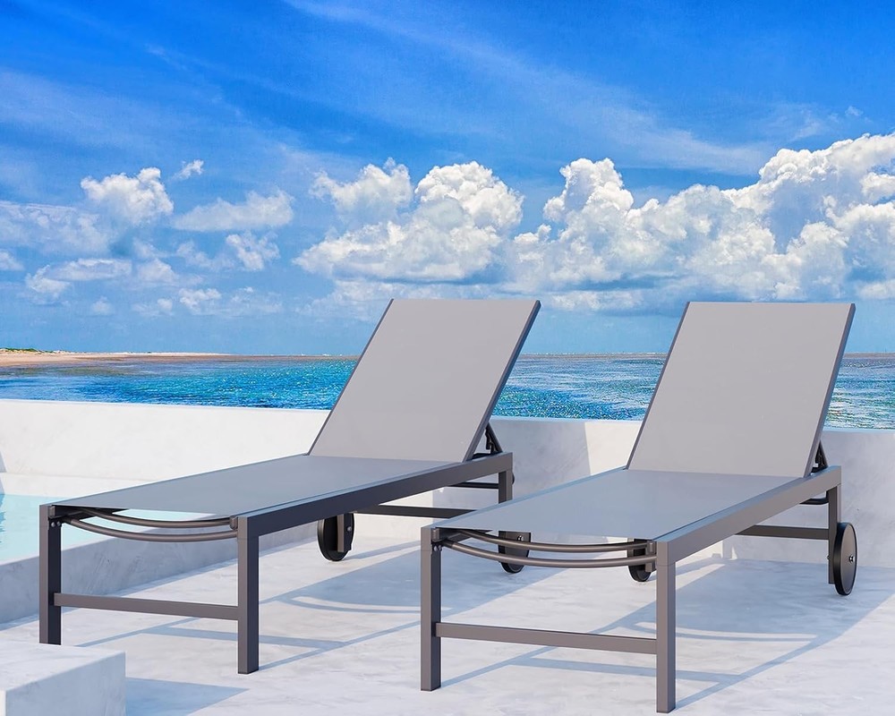 Patio Chaise Lounge Set of 2, Outdoor Lounge Chairs with 5 Adjustable Positions