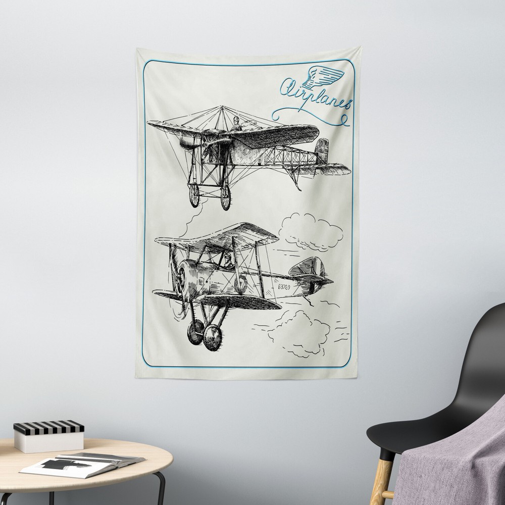 Nostalgic Tapestry Aircraft Jets in Sky Print Wall Hanging Decor