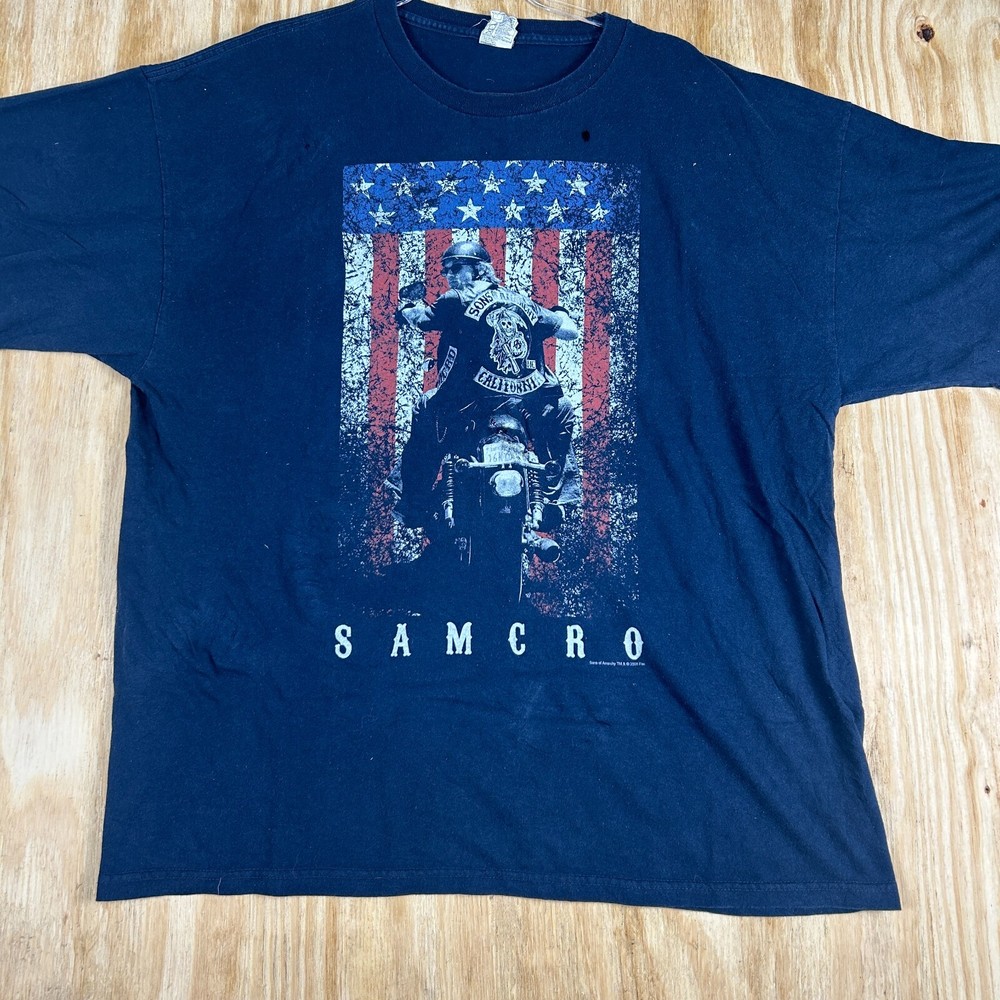 VTG Sons of Anarchy SAMCRO Graphic Print R/N Collector's Tee Men's 2XL Blue 90's