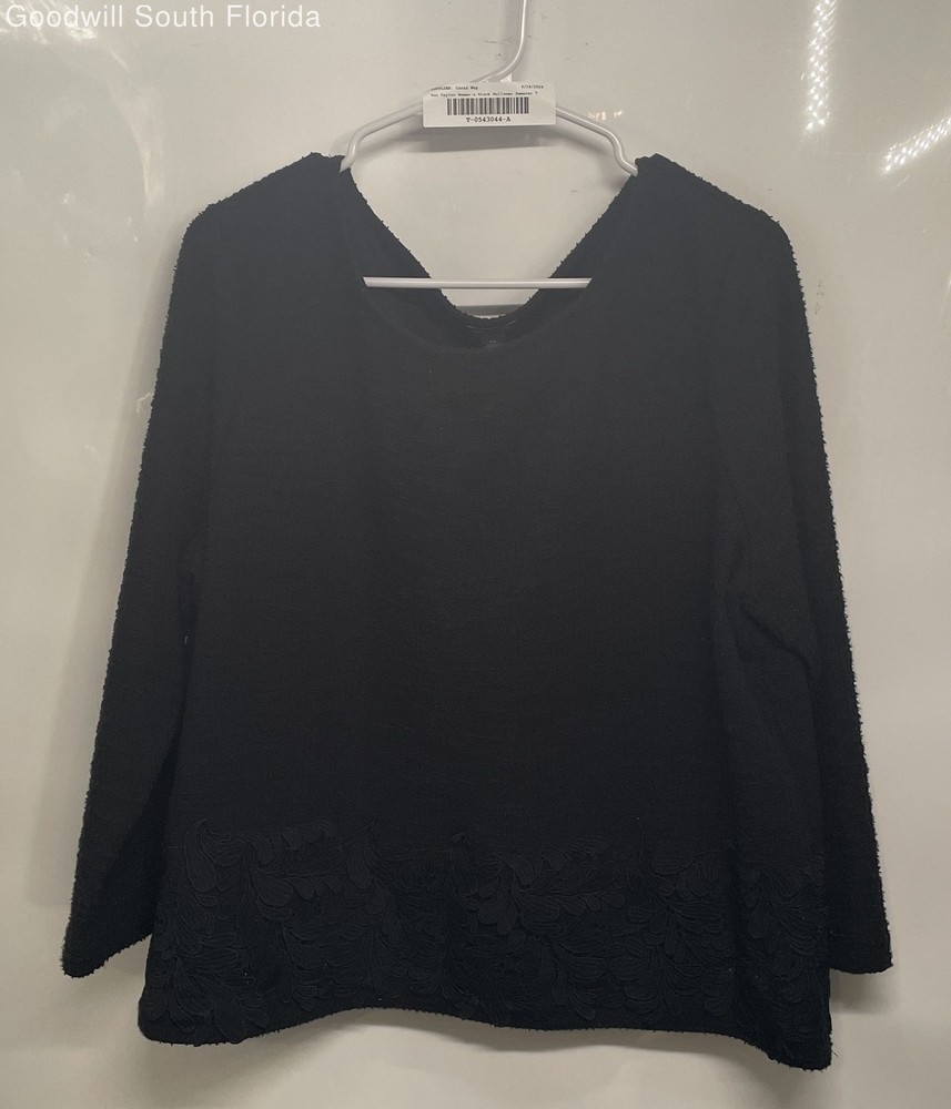 Ann Taylor Womens Black Long Sleeve Pullover Knitted Blouse Top Size XL