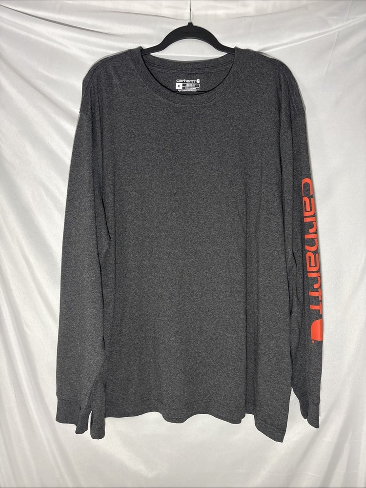 Carhartt Mens XL Loose Fit Long Sleeve Logo Tee Shirt, Dark Grey, MINT