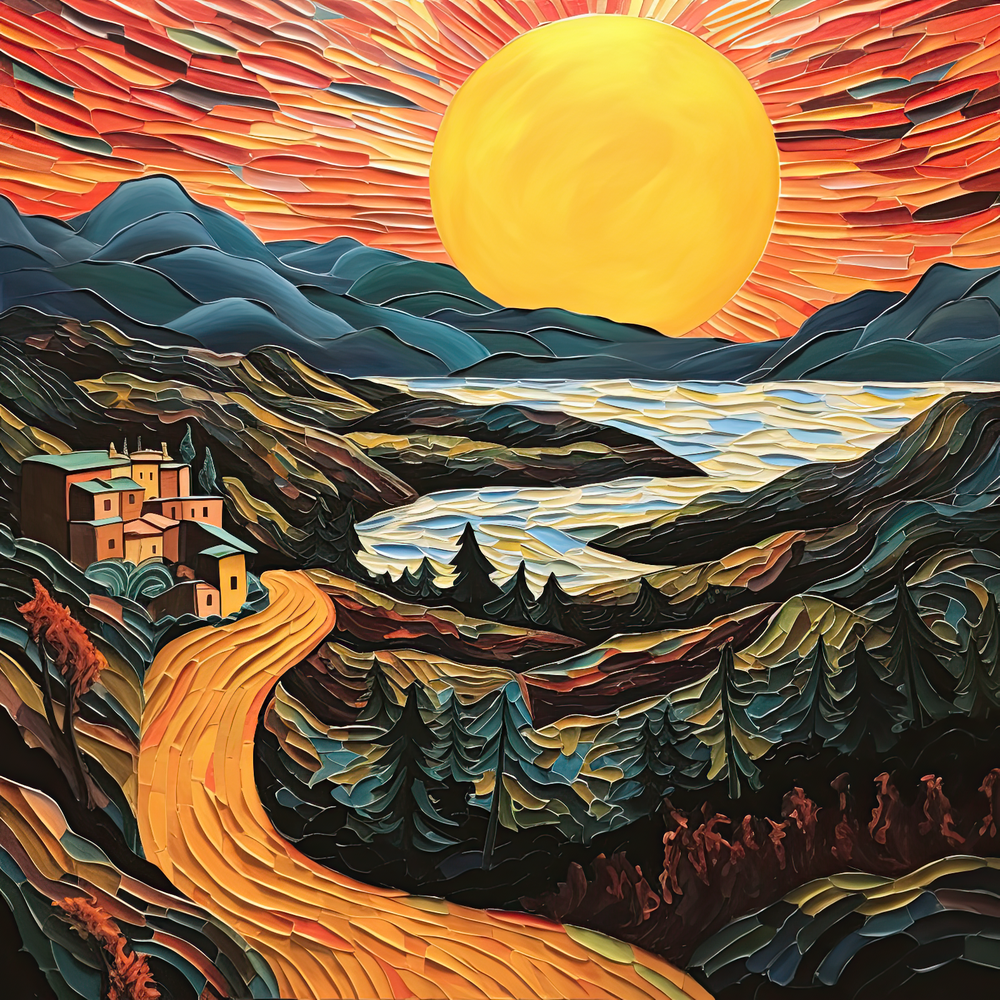 Tuscany sun gilded landscape ocean view#3  - 24in(H)*24in(L) Wall Art Print