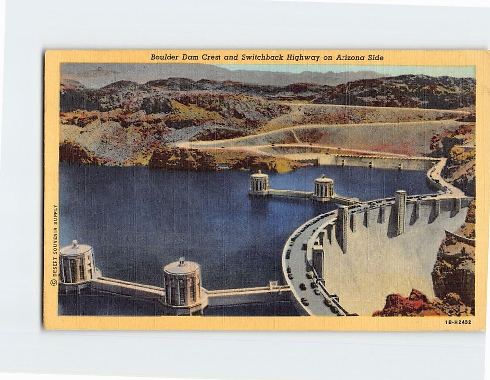 Postcard Boulder Dam Crest & Switchback Highway Arizona USA