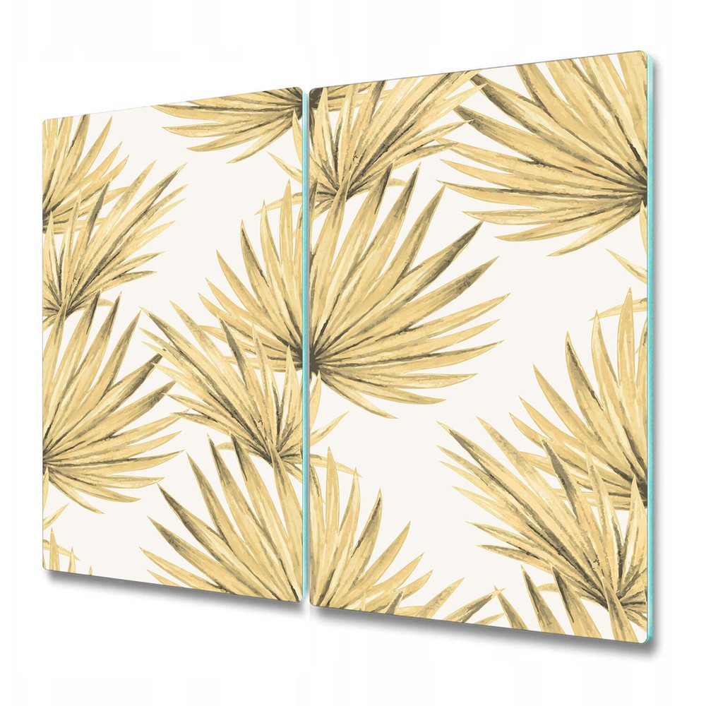 Glass Kitchen Chopping Board Pale Green Leaves Tropical Bright Illustration