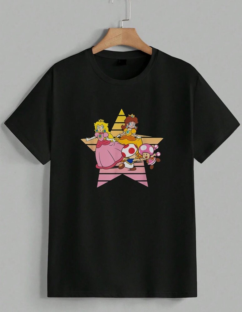 Super Mario Bros Cute Peach Daisy Toad Star Fan Game Graphic T-Shirt Unisex
