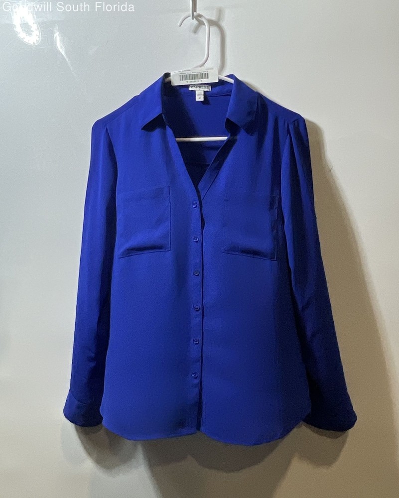 Express Womens Blue Long Sleeve Collared Front Pockets Button-Up Shirt Size S