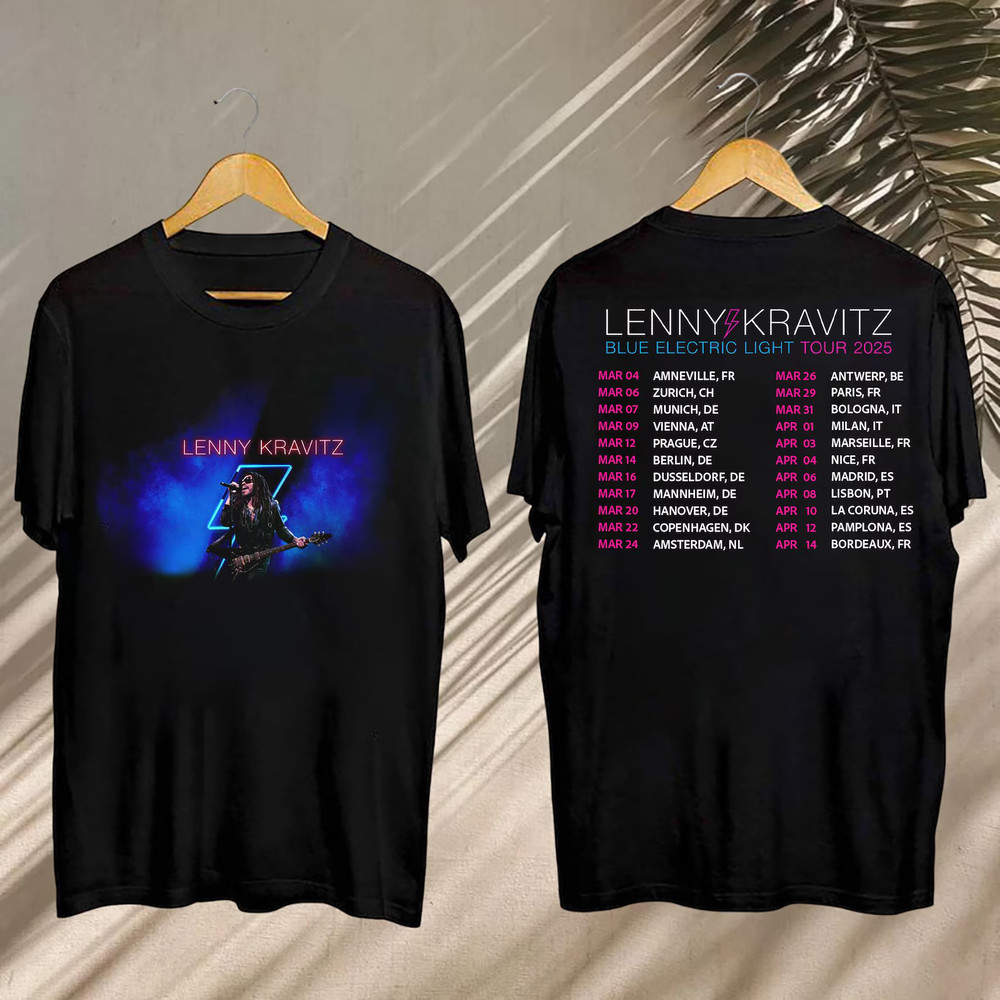 2025 Lenny Kravitz Tshirt, Lenny Kravitz Blue Electric Light Tour Tee