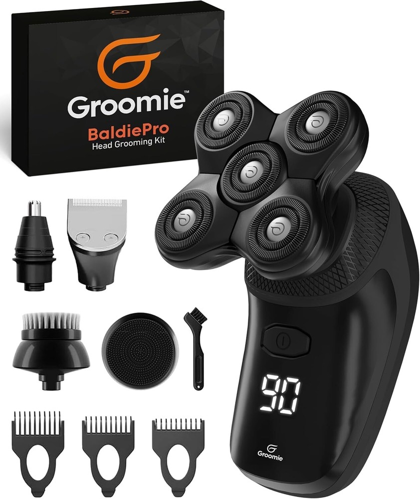 Groomie Cordless Bald Head Shavers for Men, BaldiePro Head Grooming Kit - Ergono