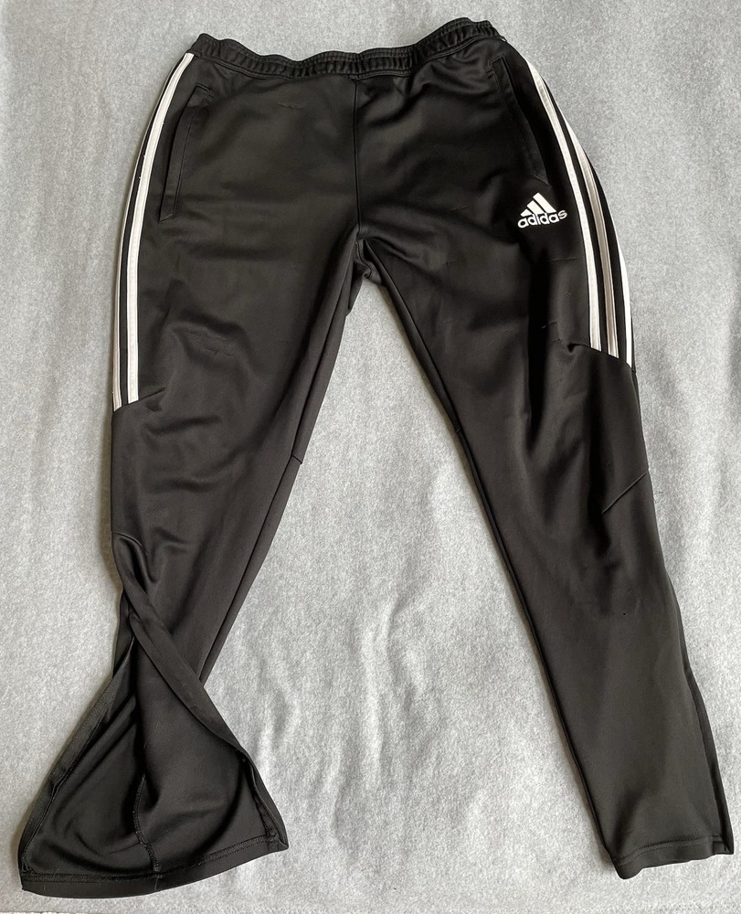 Adidas Mens Soccer Pants Sz L Black Climacool Training Zip Pockets Leg