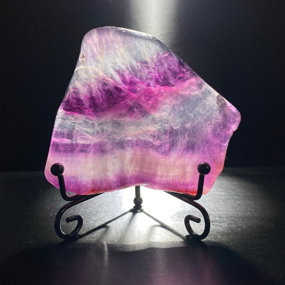 Natural Rainbow Fluorite Slice 182g Mineral Specimen with Reiki Stand