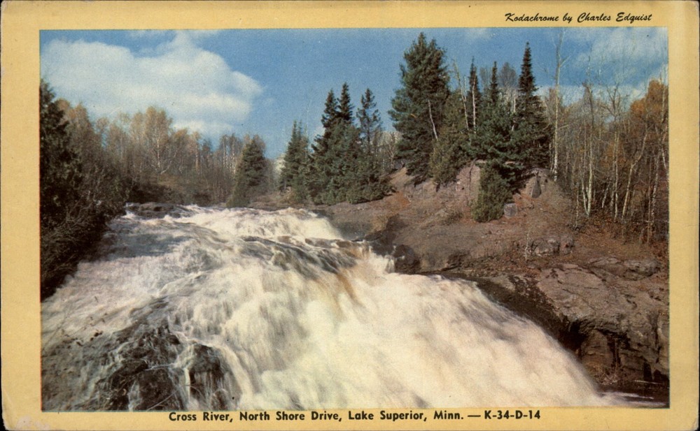 Cross River North Shore Drive Lake Superior Minnesota vintage postcard y518