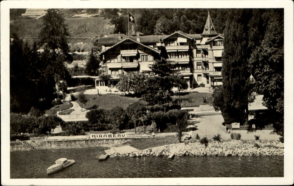 Hotel Mirabeau Clarens Montreux Switzerland aerial view RPPC