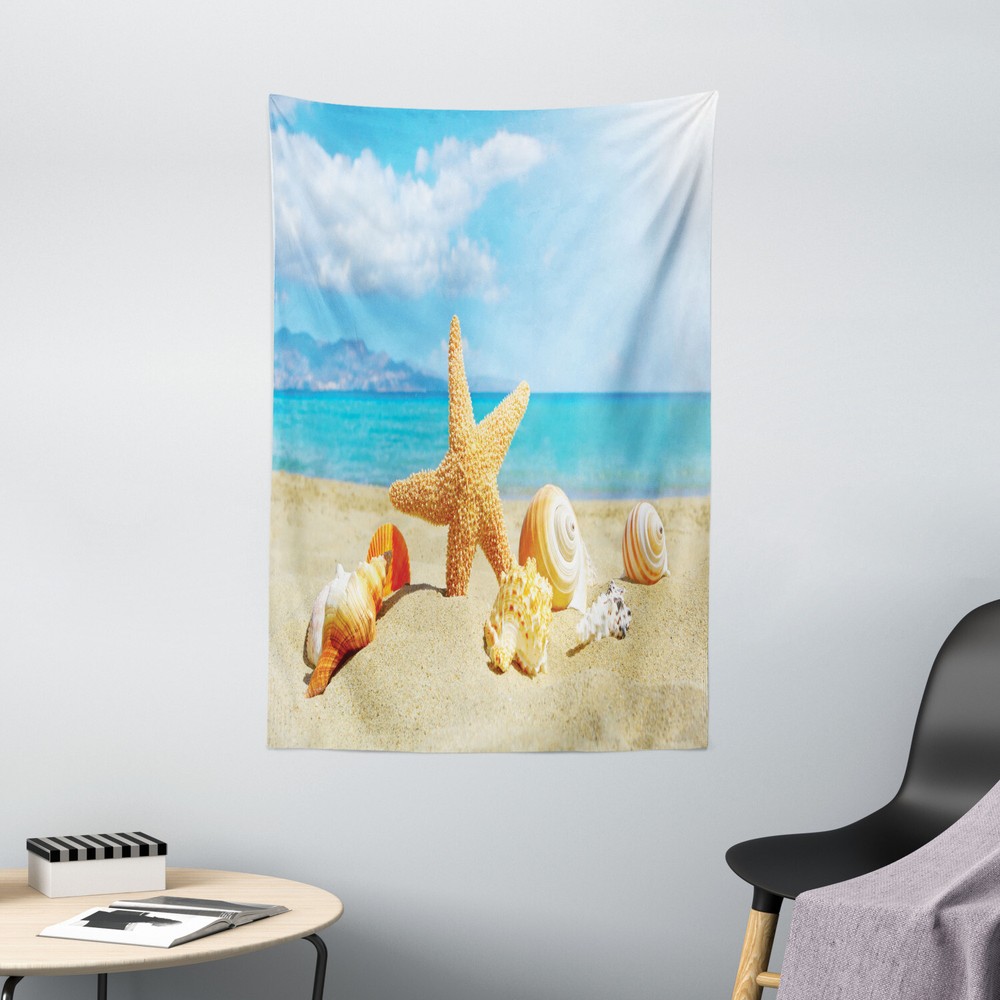 Summer Tapestry Beach Sand with Starfish Print Wall Hanging Decor