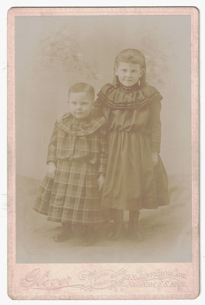 Antique C:1870 Little Girl & Boy Dressed As Girl Saginaw Michigan Cabinet Photo