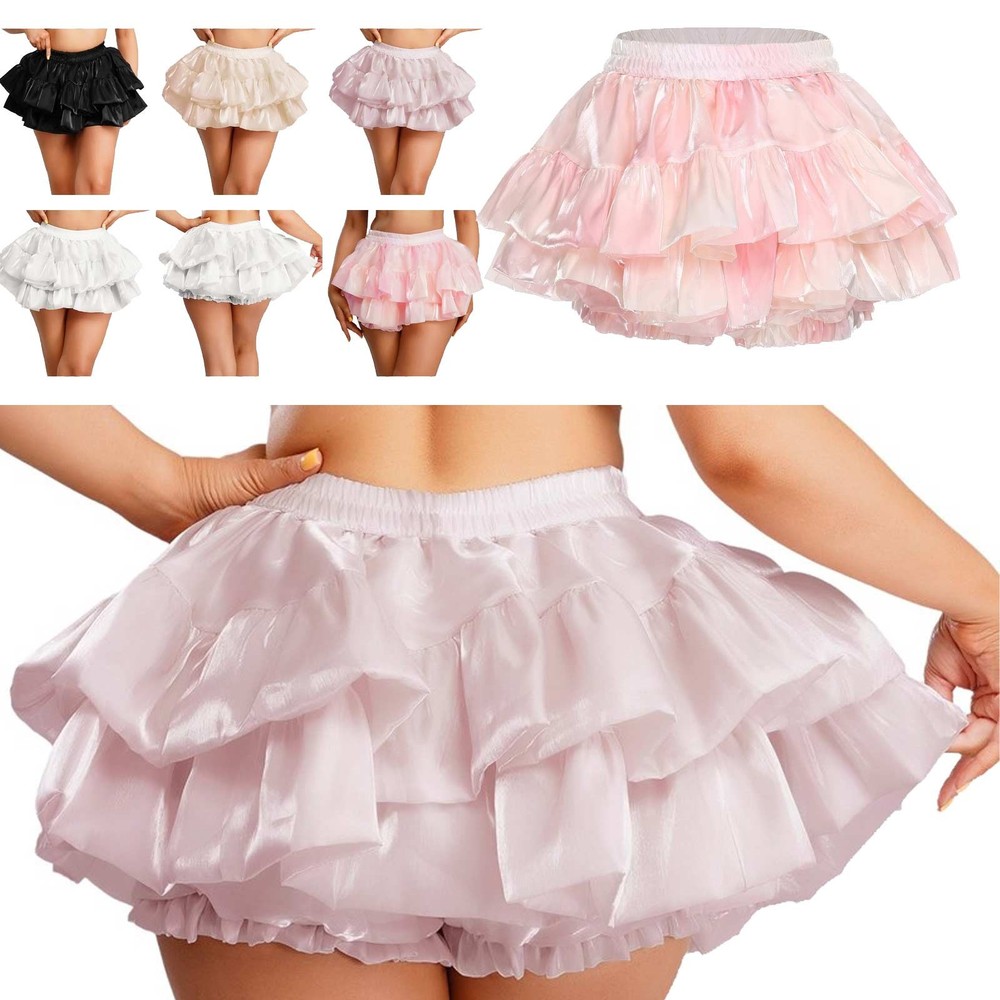 Womens Bubble Skirt Y2K Tiered Ruffled Pumpkin Bloomers Shorts Puffy Shorts