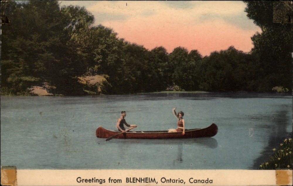 Greetings From Canoe Blenheim Ontario Canada vintage postcard s207