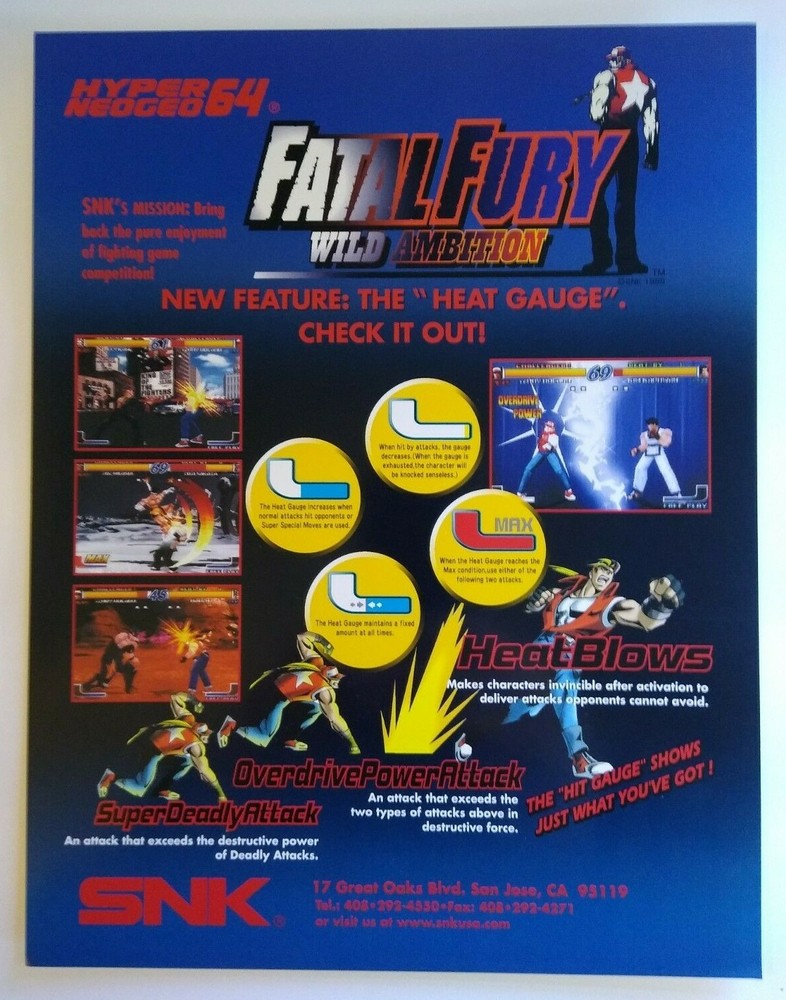 Fatal Fury Wild Ambition Arcade Game FLYER Original Retro Vintage Promo Neo Geo