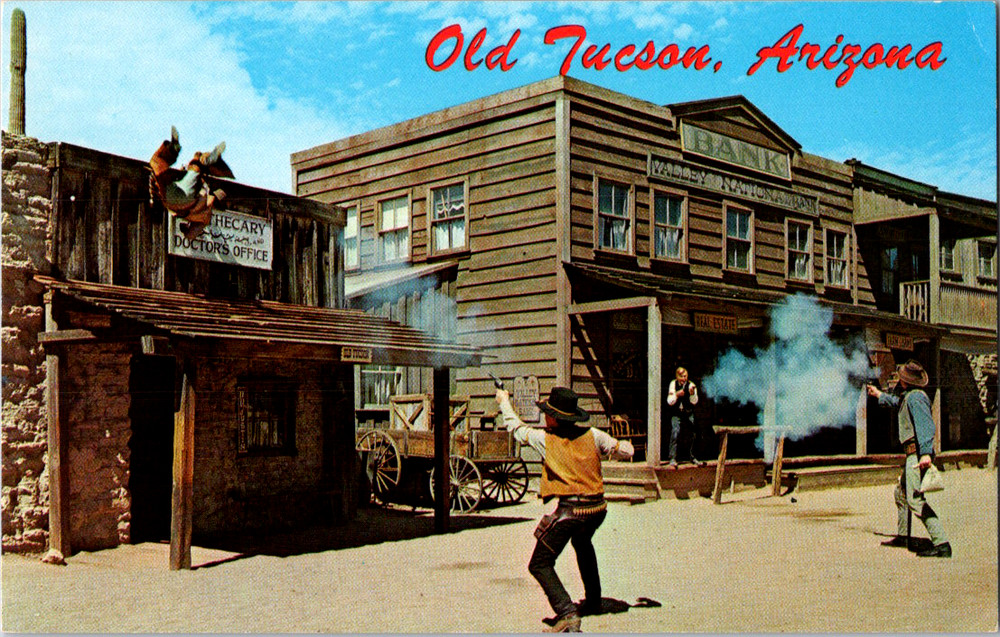 Vintage Postcard Tucson Arizona Old Tucson Western Movie Set Stuntmen