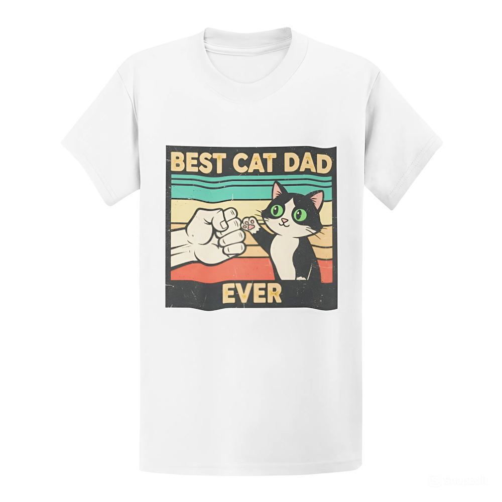 Best Cat Dad Fathers Day Funny Mens T-Shirt - Cotton Regular Fit Tee