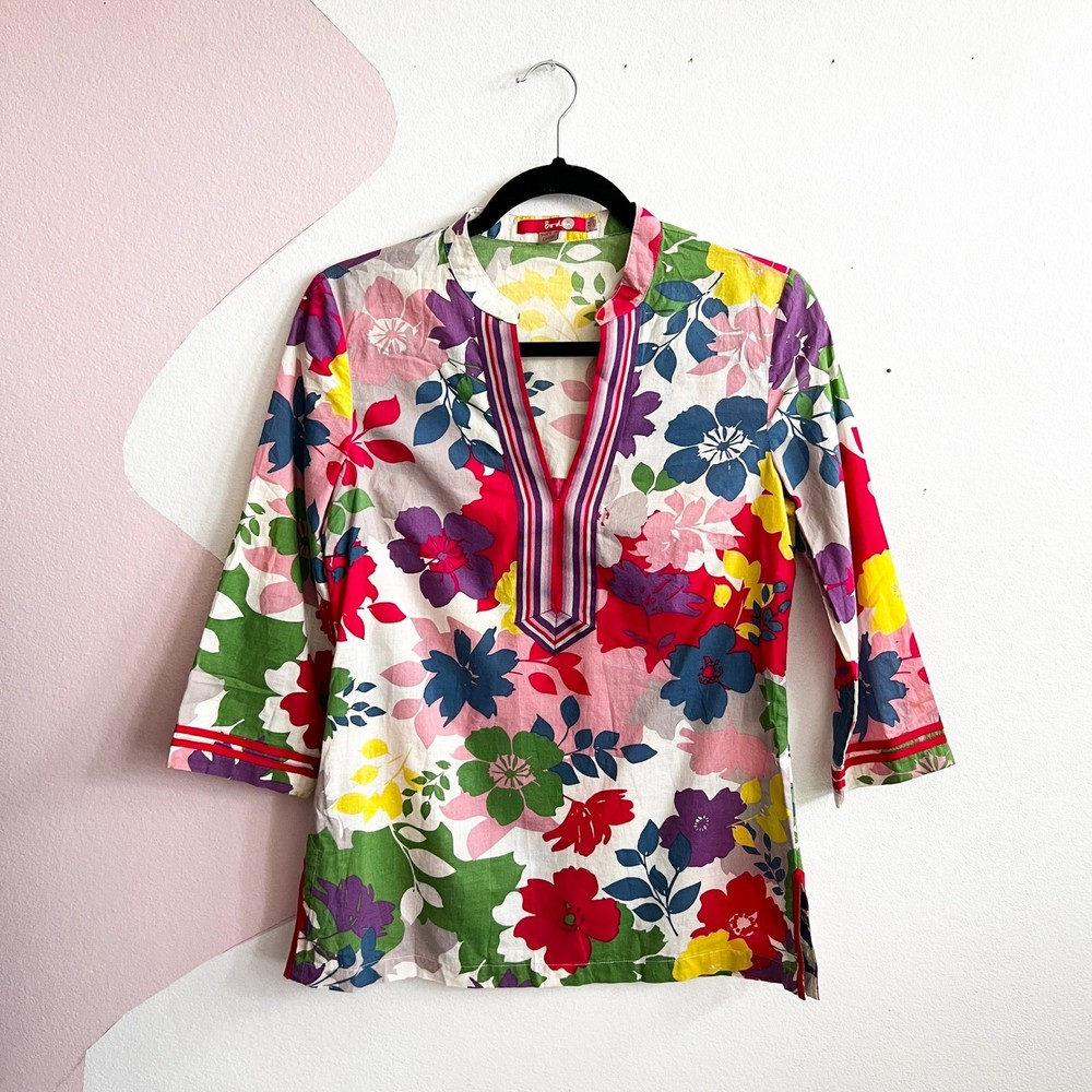 Boden Floral Tunic Top Colorful Classic Boho Coquette UK 6 US 2