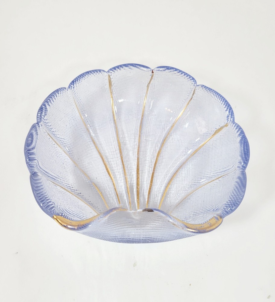 VTG Blue Purple Gold Detailed Seashell Trinket Dish Textured Bottom Beach Ocean