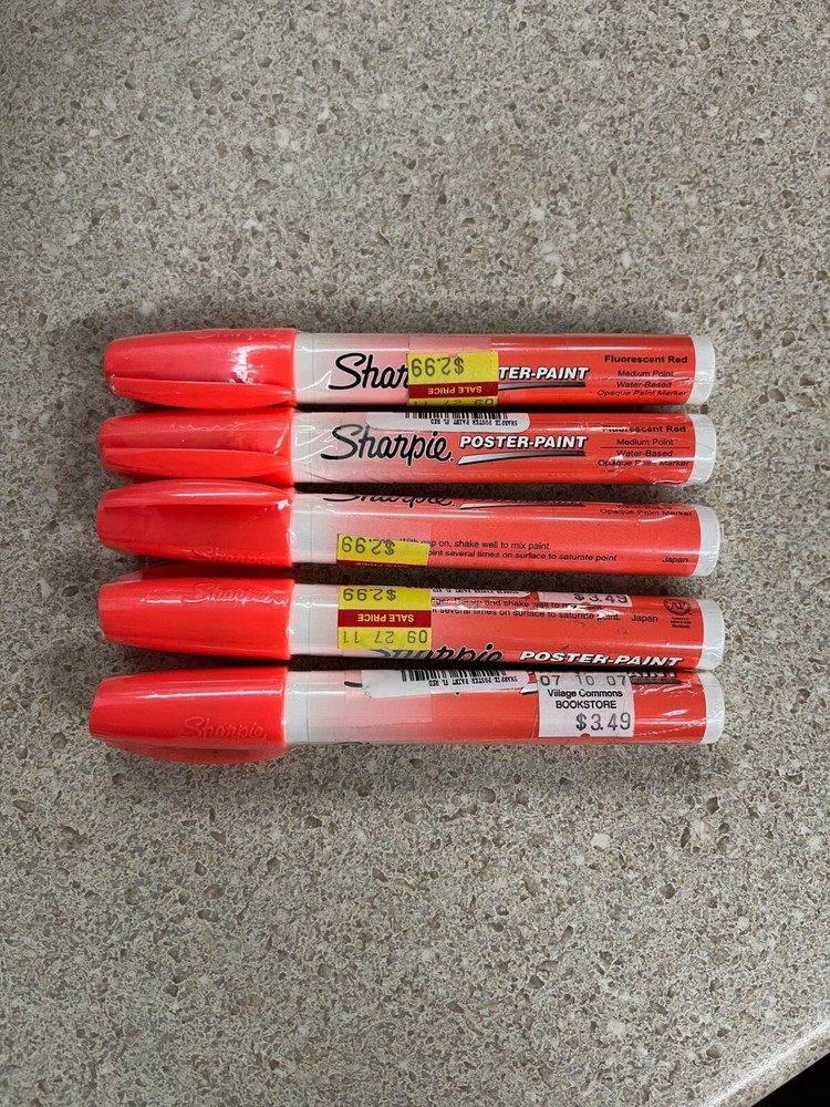 Lot of 5 Sharpie Water-Based Poster Paint Markers Medium Point Fluorescent Red