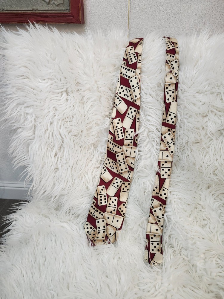 Lands' End silk tie Dominoes on burgundy background