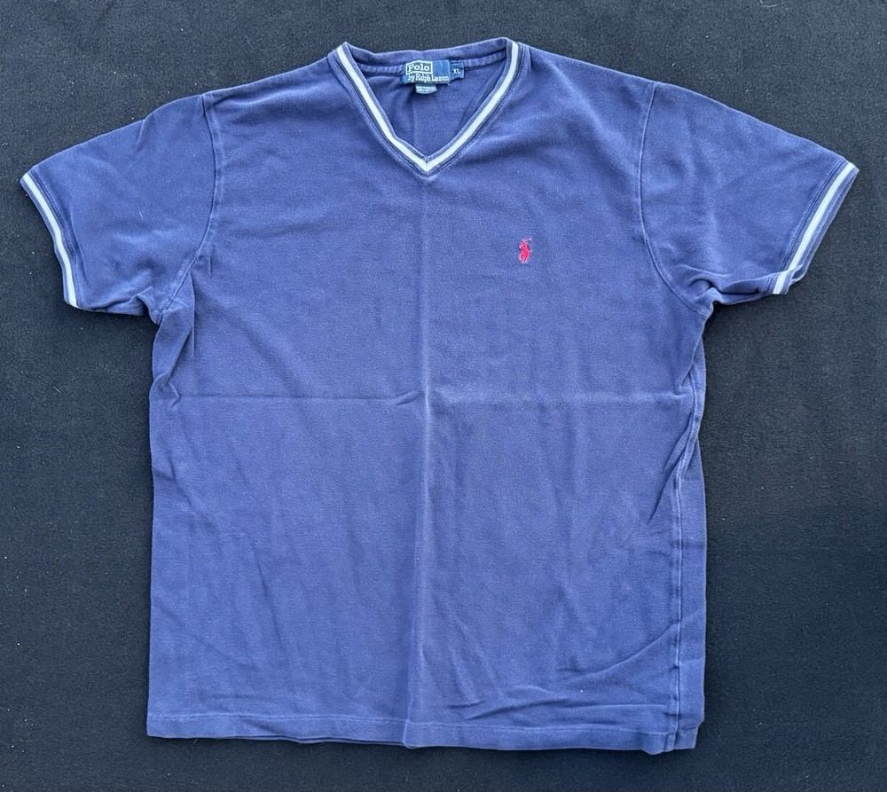 Polo Ralph Lauren V-Neck Shirt Blue Pony 100% Cotton Navy Men’s XL