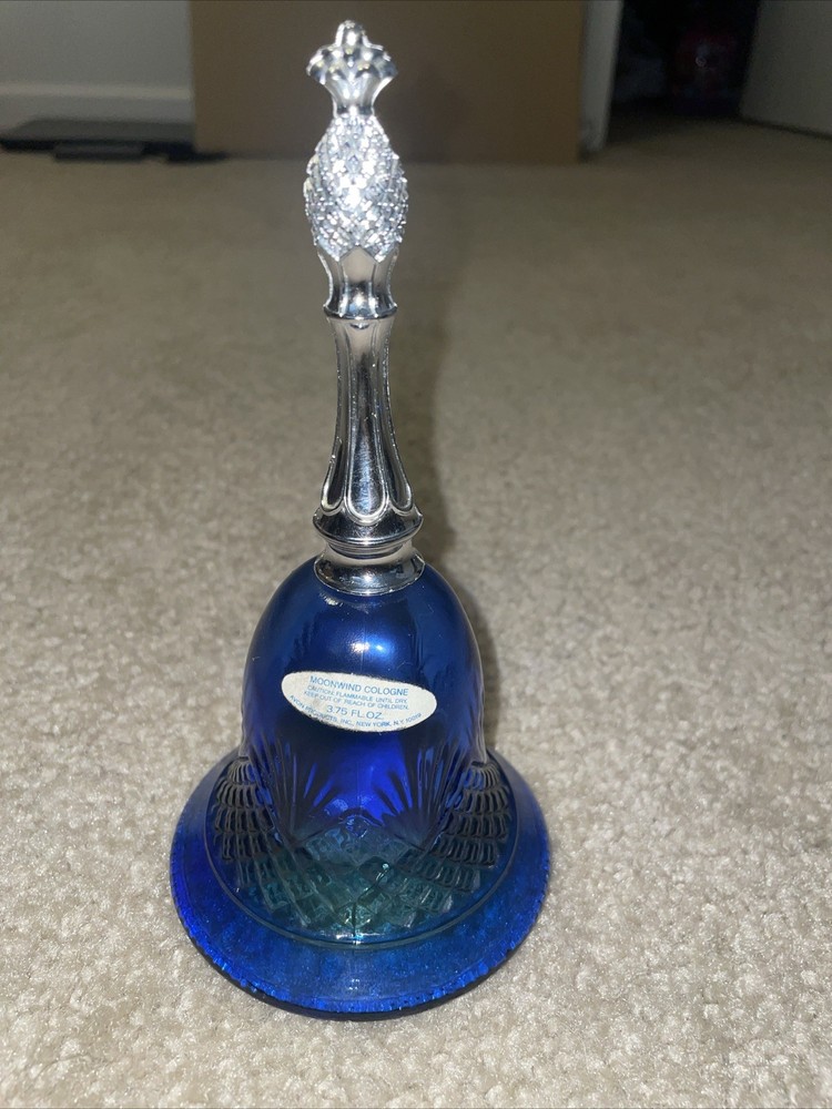 Avon Moonwind 1976 Blue Glass Cologne Bottle with Pineapple Handle