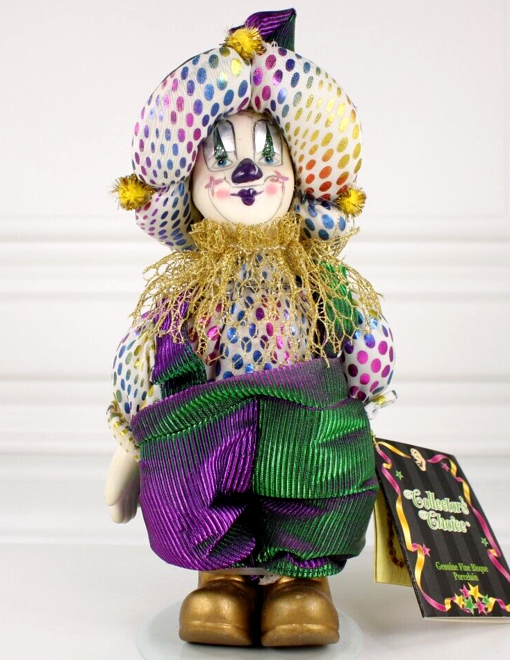Vintage DAN DEES Fine Porcelain Bisque Jester Clown Doll 8 Inches