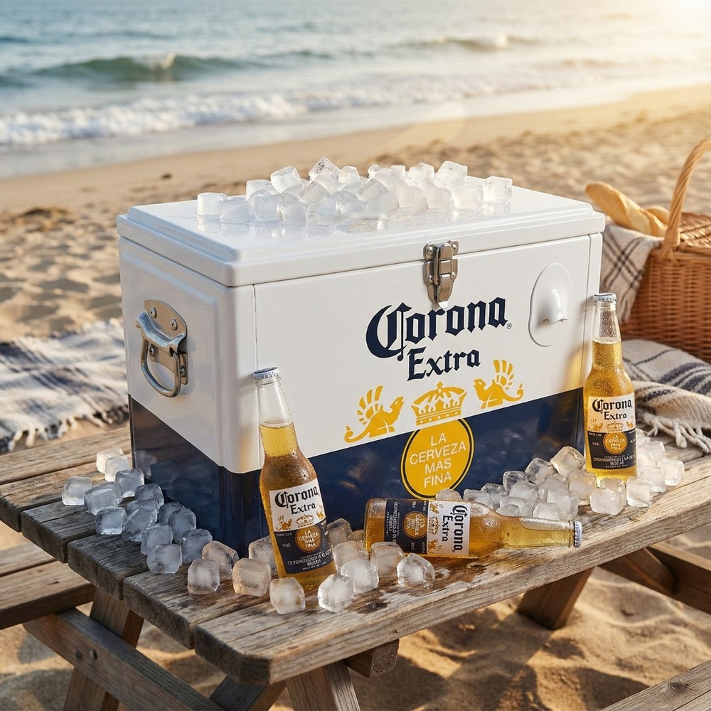 Corona 20L Beach-Ready Cooler - Insulated Metal Ice Chest for Seaside Picnics