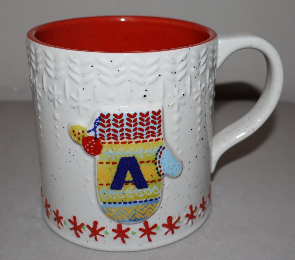 Anthropologie BUNDLED UP Monogram Letter “A” Mitten Coffee Mug Christmas
