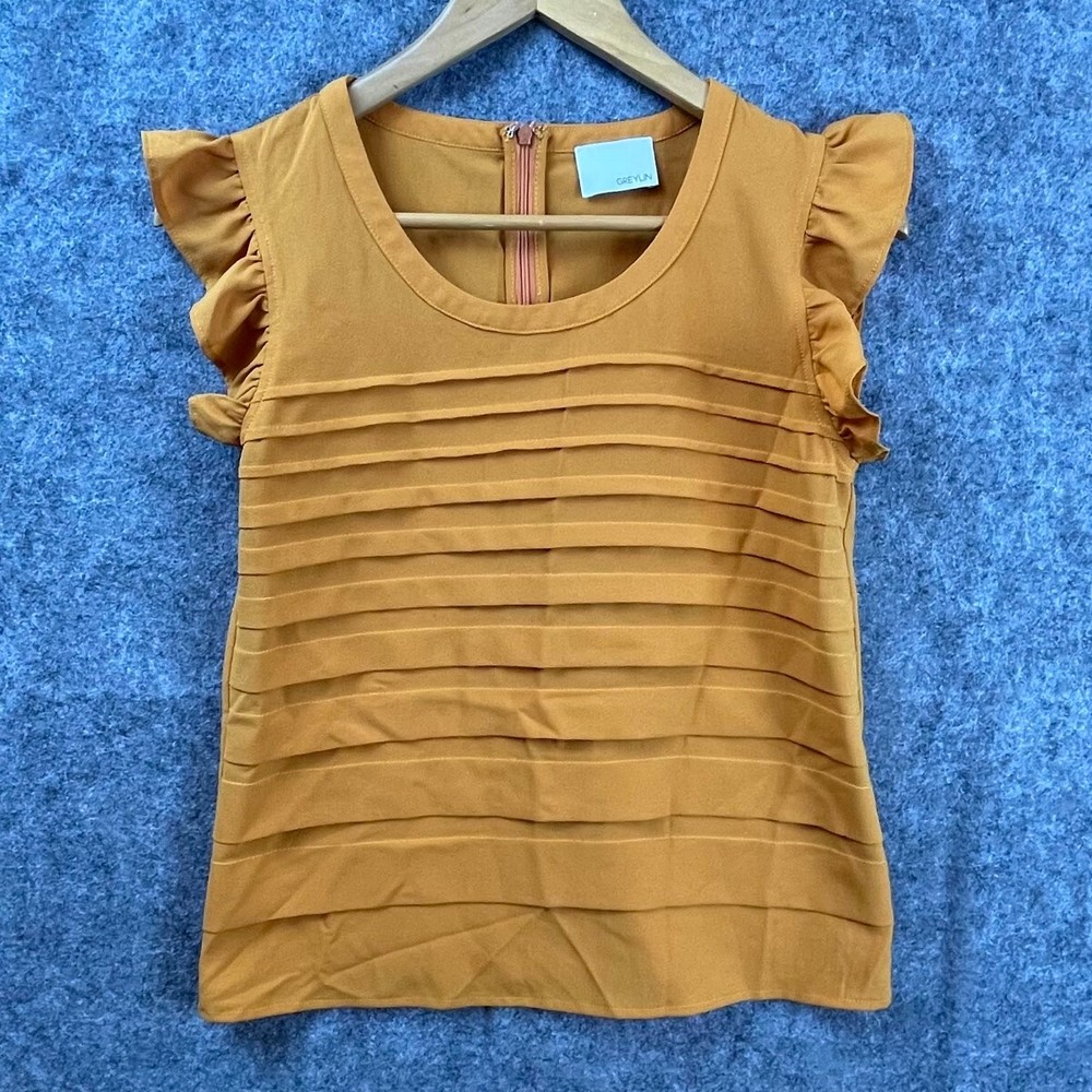 Greylin Blouse Top Womens Small Orange Brown Ruffle Country Cute Feminine Girly