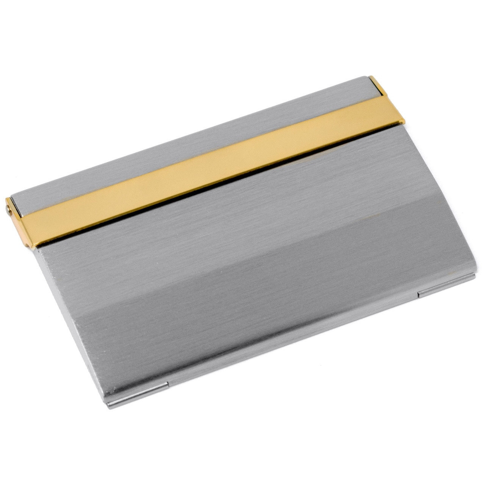 Slim Vertical Brushed Silver or Gold Wide Metal Business Card Case  