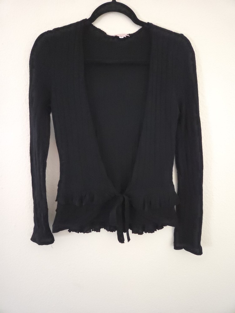 Womens Christian Lacroix Black Ribbed Knit Wrap Long Sleeve Top Sz M