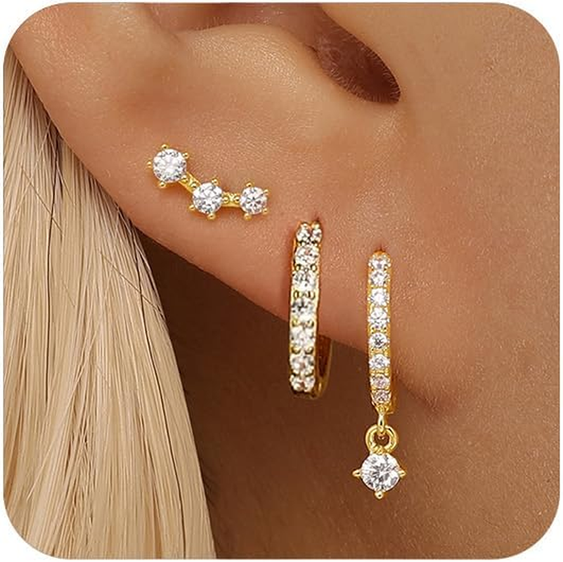 14K Gold Plated Huggie Hoop Earrings for Women - Dainty Sterling Silver Hoops