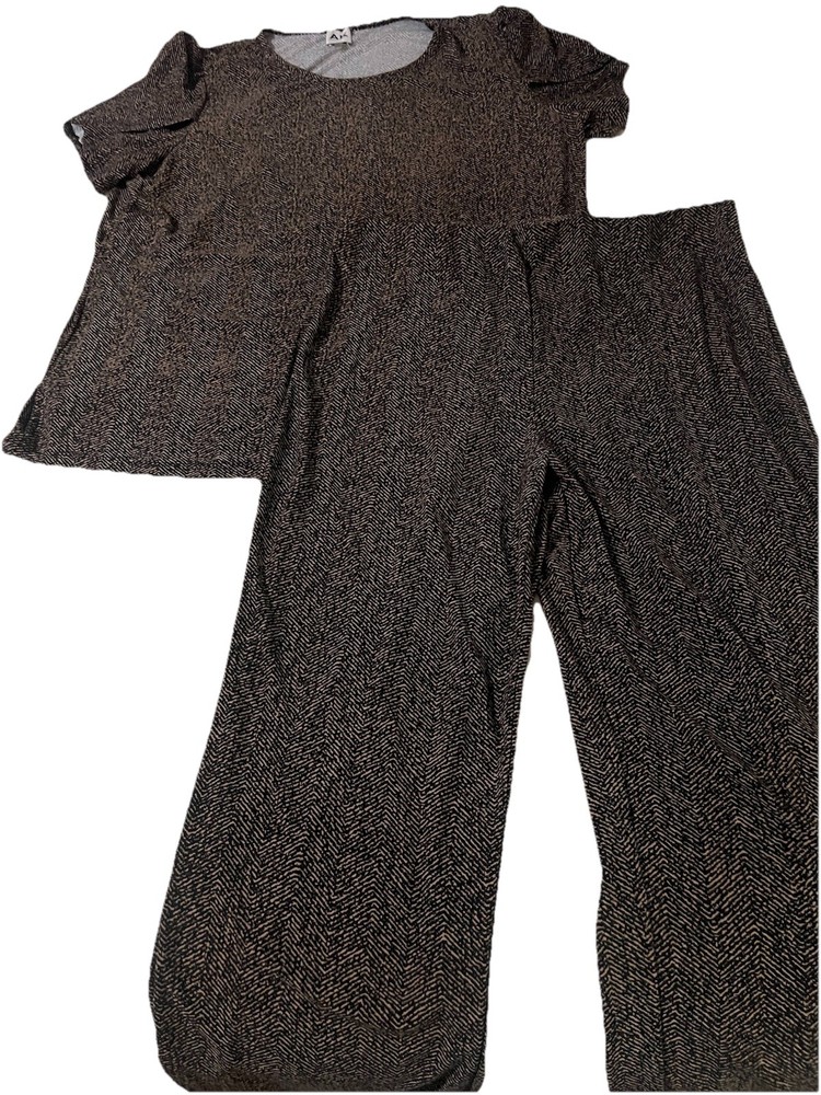 Ann Klein Top Tulip SS SzLg & Pull On Pants Petite SzLg Animal Print